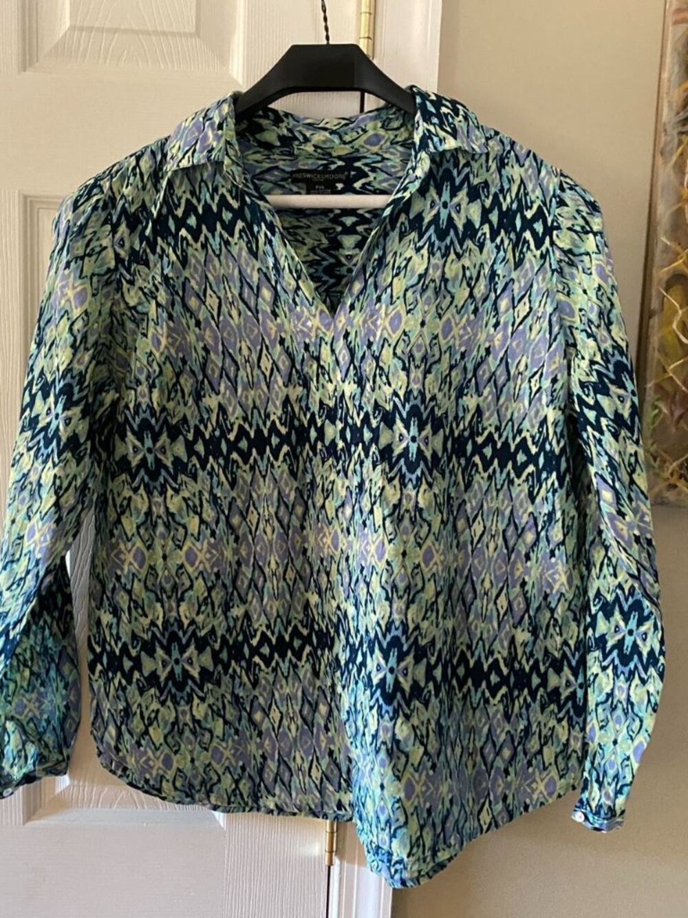 Preswick & Moore Blouse Blue Green Floral Women's Size M